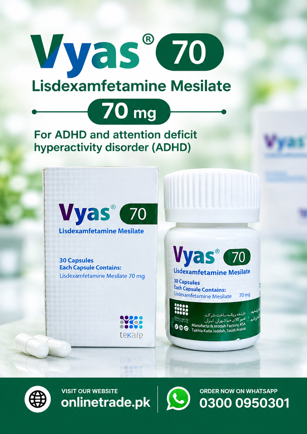 Vyas 70 mg Capsules – Lisdexamfetamine Mesilate In Pakistan