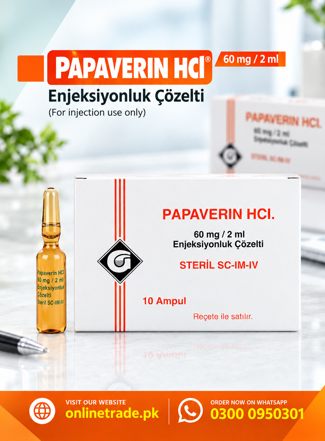 PAPAVERIN HCl 60mg / 2ml Injection In Pakistan