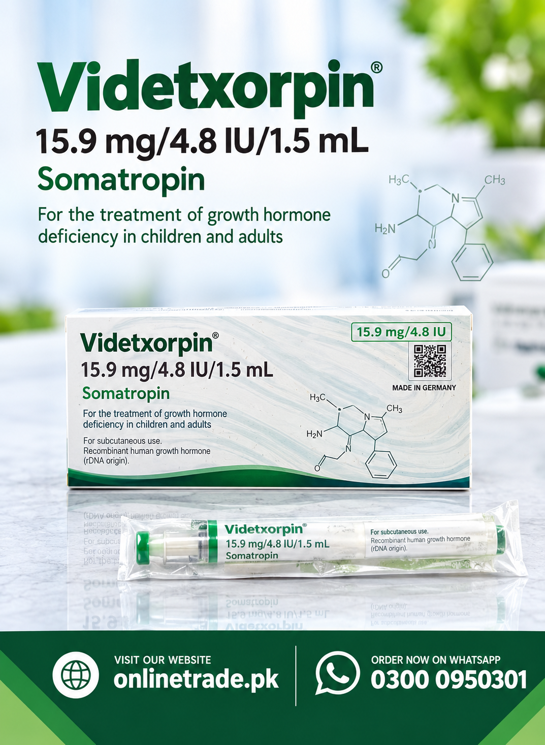 Videtxorpin 15.9mg/4.8 IU/1.5 mL Somatropin In Pakistan