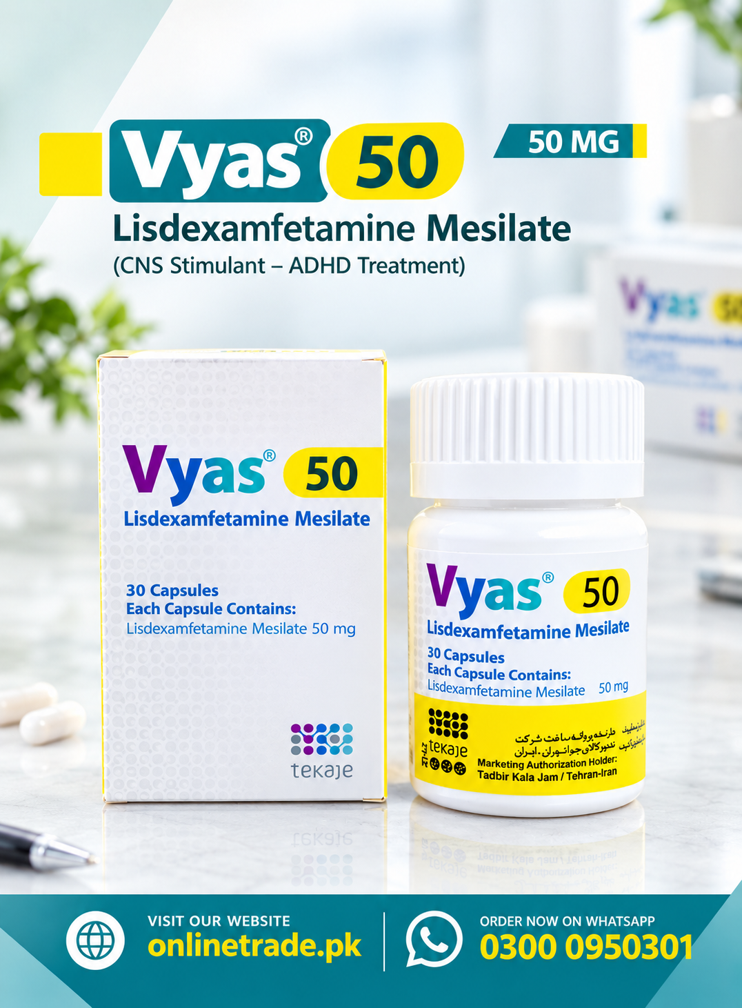 Vyas 50 mg Capsules – Lisdexamfetamine Mesilate In Pakistan