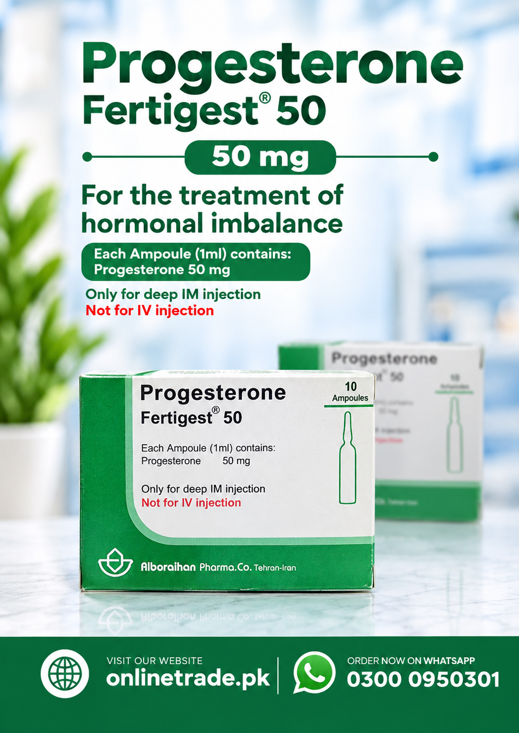 Progesterone  Fertigest 50mg injection with 10 ampules In Pakistan