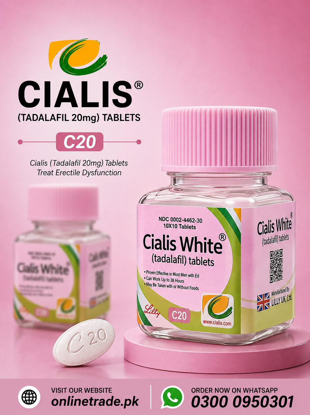 Cialis White Tadalafil 20mg 10 Tablets