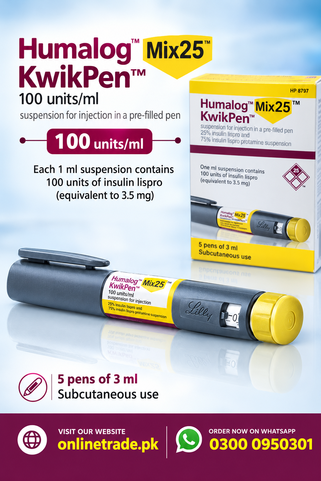 Humalog Mix 25 Kwikpen 100IU injection kwikpen 5 Pre Filled Kwikpen x 3 ml In Pakistan