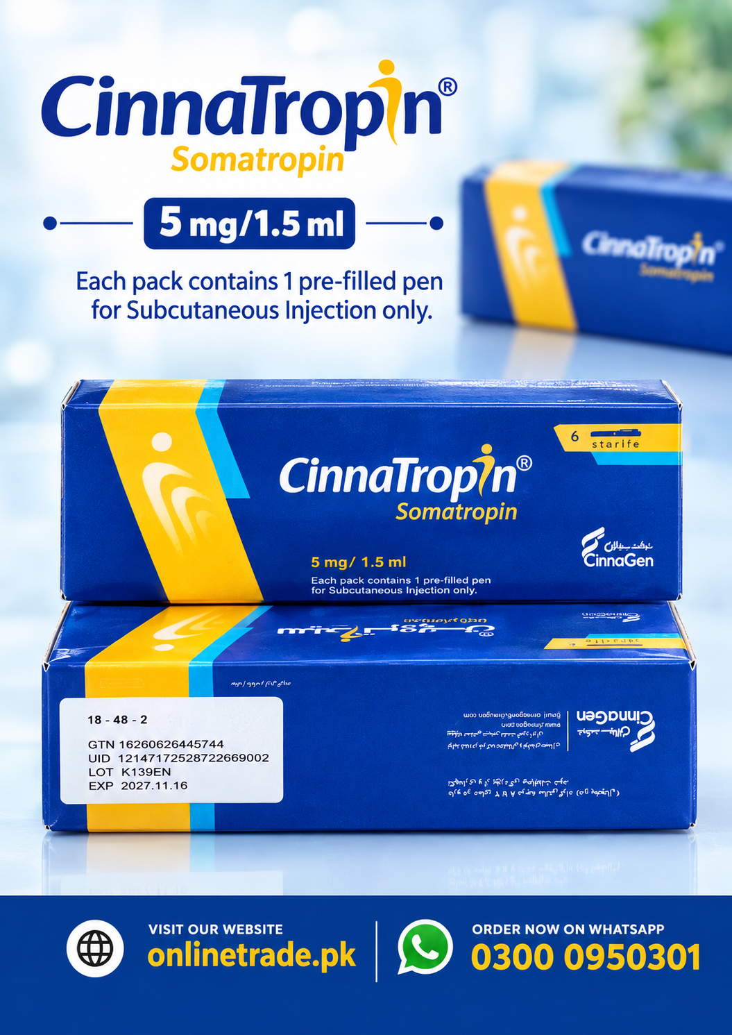 Cinnatropin Somatropin 5mg Injection Pack of 6 In Pakistan
